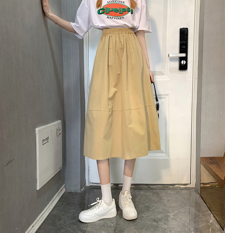 Actual shot ~ High-waisted mid-length skirt for women 2024 summer loose and versatile slimming A-line skirt simple