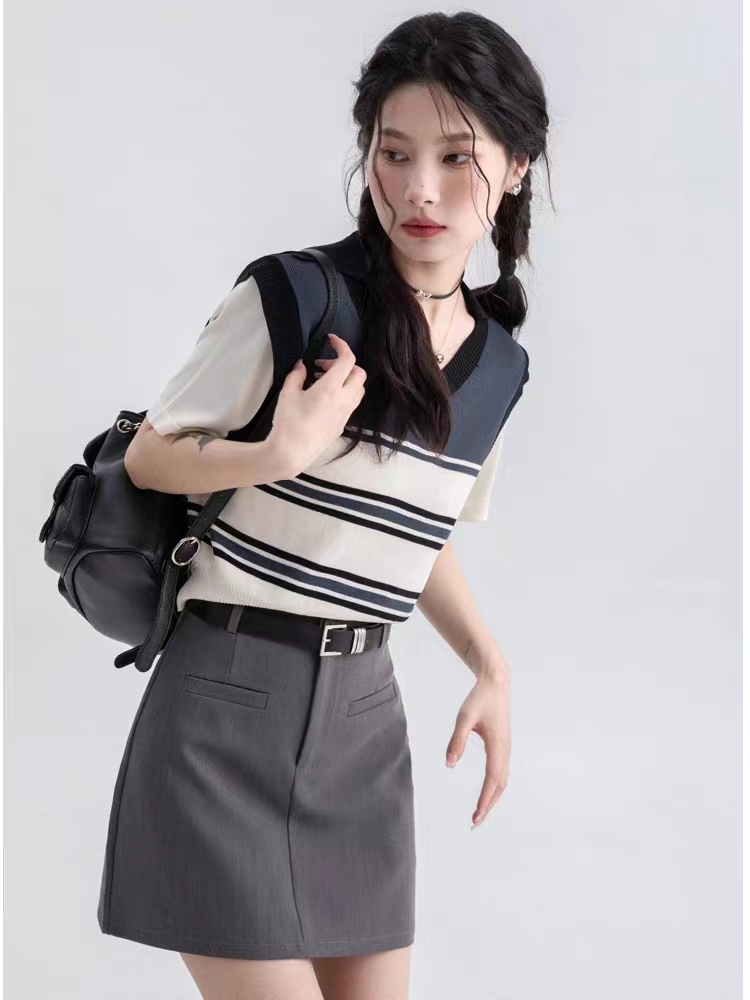 Zeng Xiaoxian Gray Suit Skirt Women's 2024 Spring New Small High Waist Slim A-Line Hip Skirt