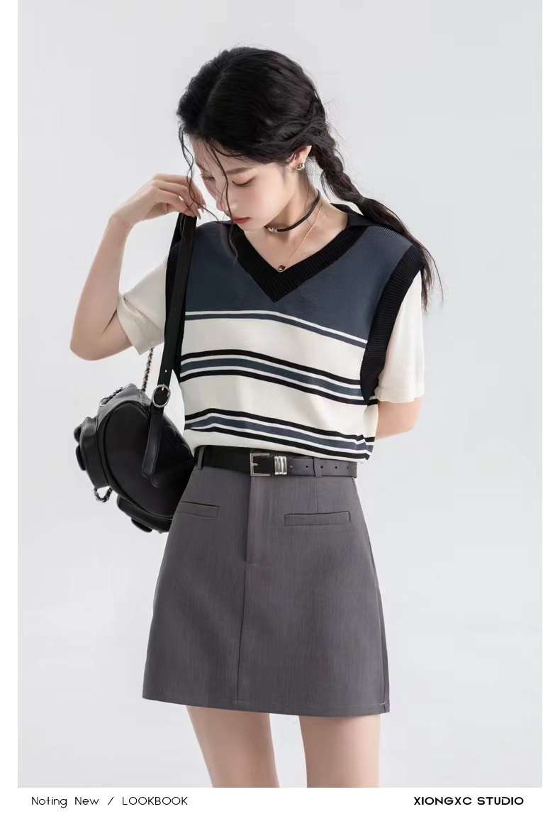 Zeng Xiaoxian Gray Suit Skirt Women's 2024 Spring New Small High Waist Slim A-Line Hip Skirt