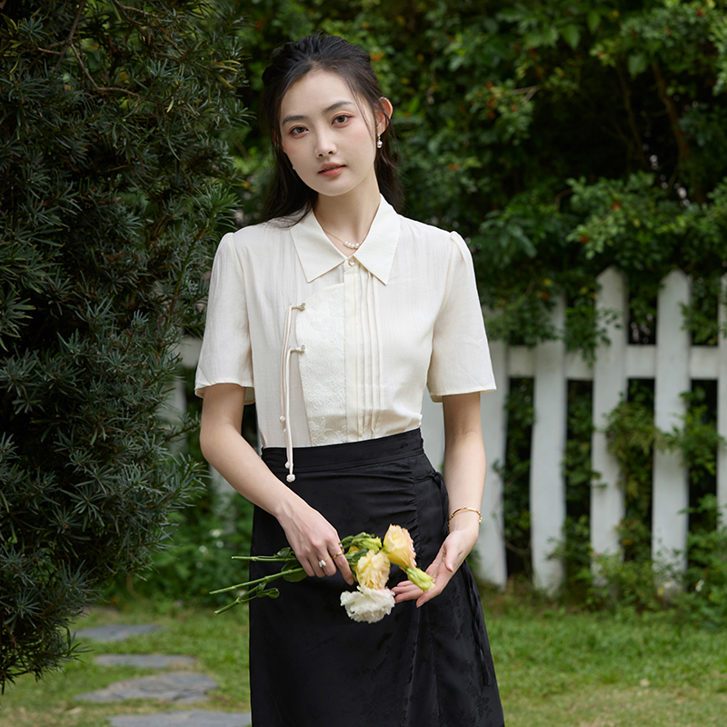 新中式國風旗袍上衣女士夏裝短袖盤扣襯衫2026新款雪紡衫復古小衫