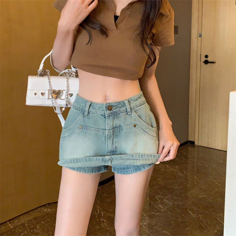 Hong Kong style retro hottie denim skirt for women summer high-waist slim slimming A-line hip-hugging short skirt culottes ins trend