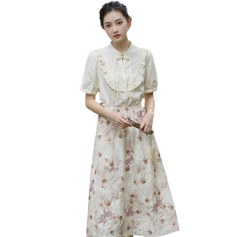 國風新中式短袖襯衣女2026年夏季新款氣質盤扣荷葉邊襯衫上衣