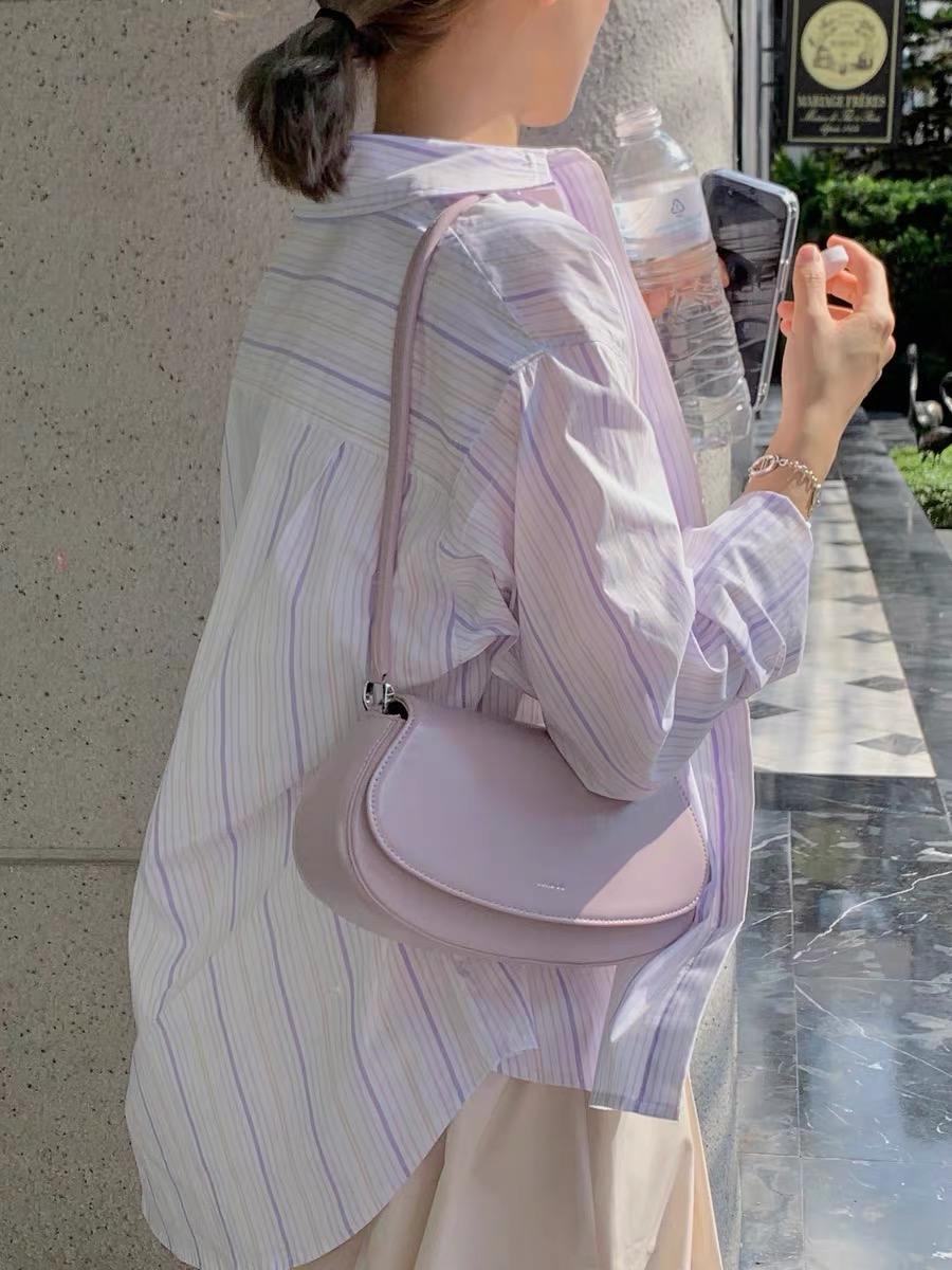 freshtaro 淡紫色系条纹衬衫上衣女春夏新款小众休闲长袖防晒外套
