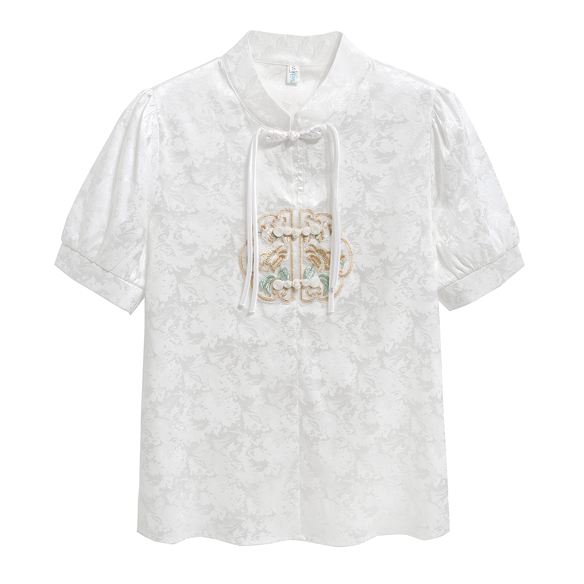復古新中式穿搭減齡雪紡衫女夏季刺繡短袖襯衫中國風立領盤扣上衣