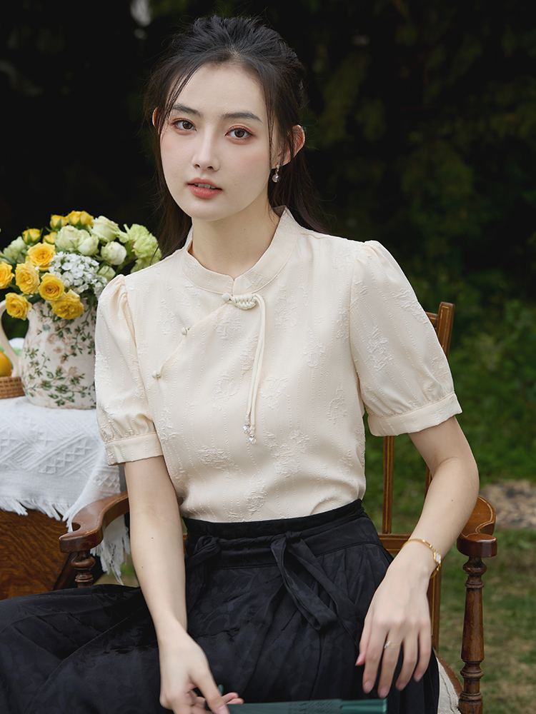 新中式國風盤扣上衣氣質雪紡襯衫2026新款女夏襯衣顯瘦