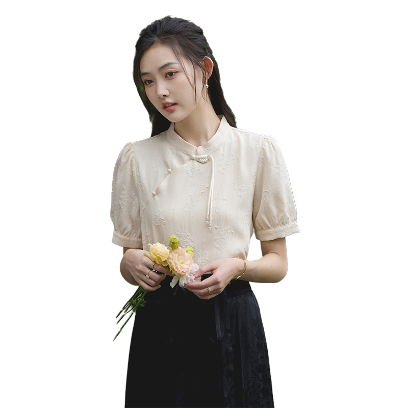 新中式國風盤扣上衣氣質雪紡襯衫2026新款女夏襯衣顯瘦
