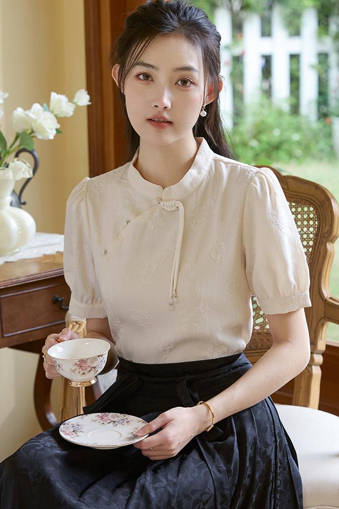 新中式國風盤扣上衣氣質雪紡襯衫2026新款女夏襯衣顯瘦
