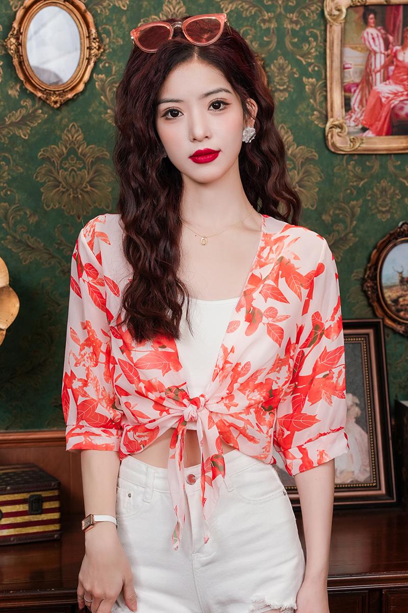 已出貨小披肩外套女2026夏季新款小肩百搭雪紡印花防曬衣短款外搭