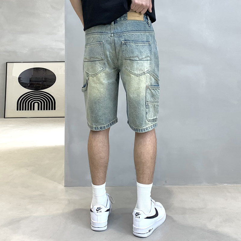 實拍國潮工裝直筒牛仔短褲男夏季高端潮流時尚百搭休閑五分褲