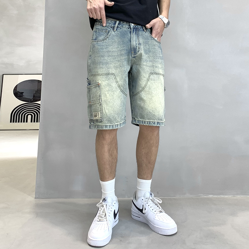 實拍國潮工裝直筒牛仔短褲男夏季高端潮流時尚百搭休閑五分褲