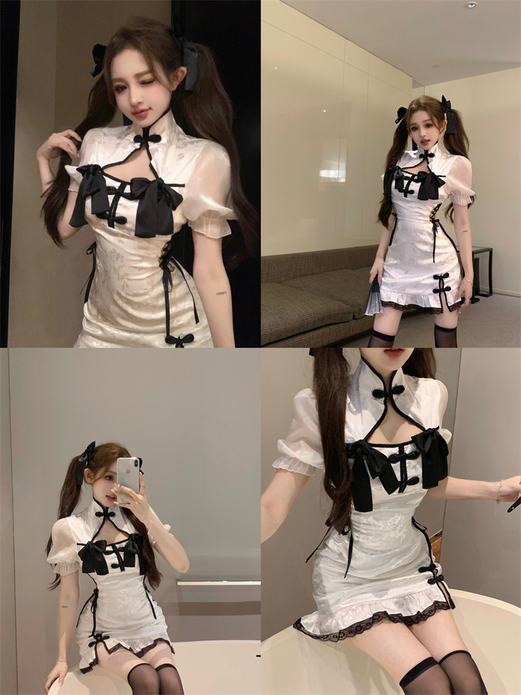 實拍實價  辣妹國風露腰修身旗袍連衣裙短款