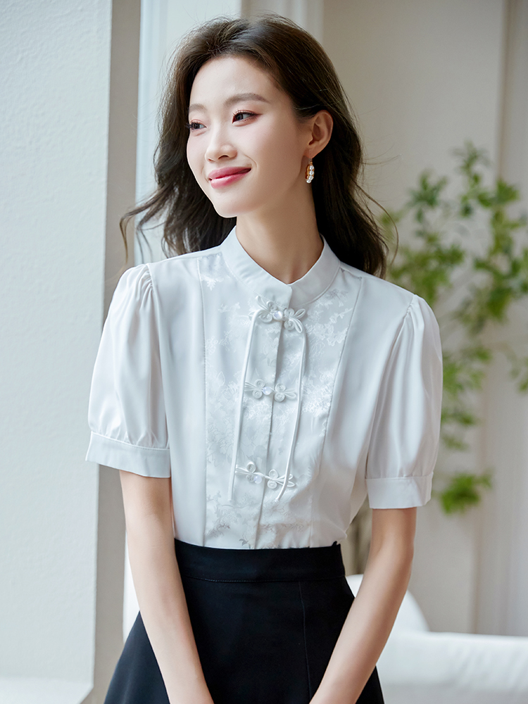 配馬面裙的襯衣夏季短袖新中式襯衫國風漢元素改良漢服女款上衣
