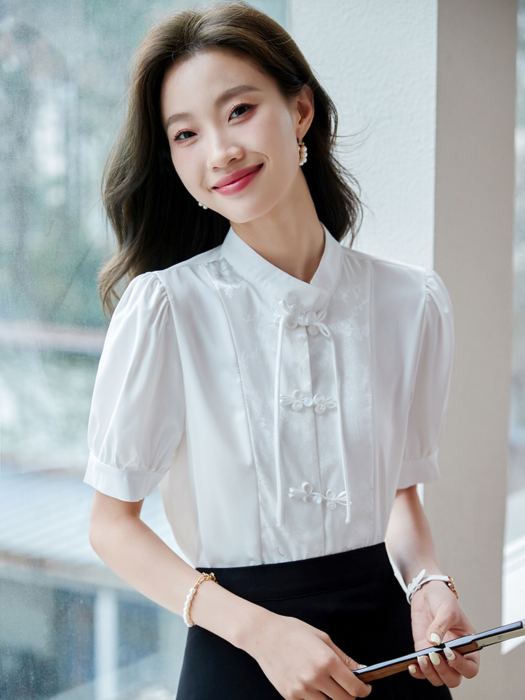 配馬面裙的襯衣夏季短袖新中式襯衫國風漢元素改良漢服女款上衣