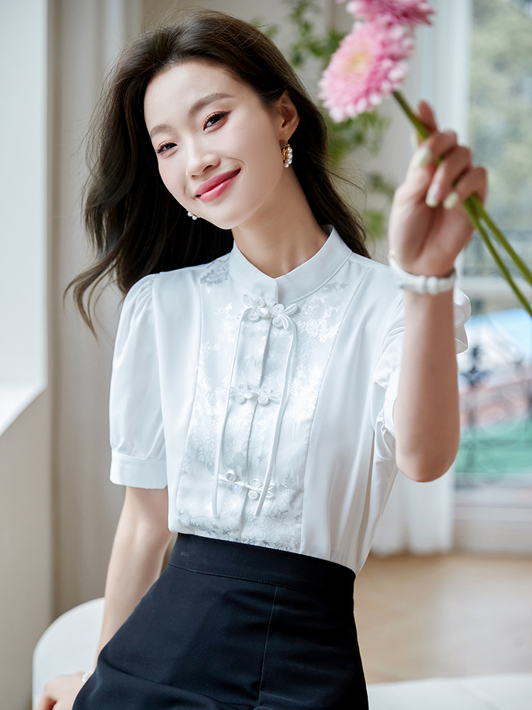 配馬面裙的襯衣夏季短袖新中式襯衫國風漢元素改良漢服女款上衣