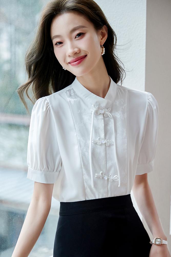 配馬面裙的襯衣夏季短袖新中式襯衫國風漢元素改良漢服女款上衣