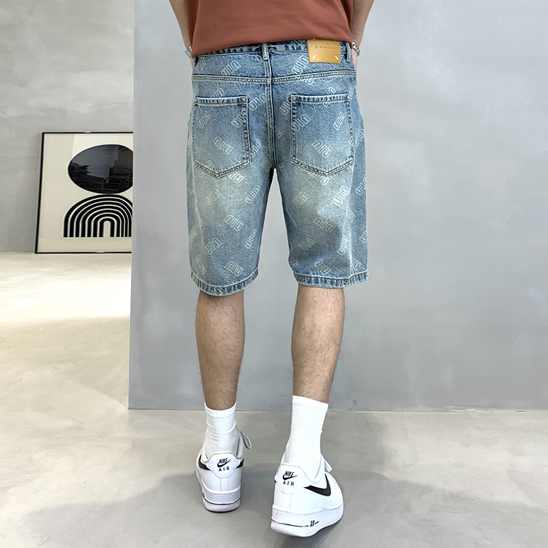 實拍潮牌直筒印花牛仔短褲男夏季高端潮流時尚百搭休閑五分褲