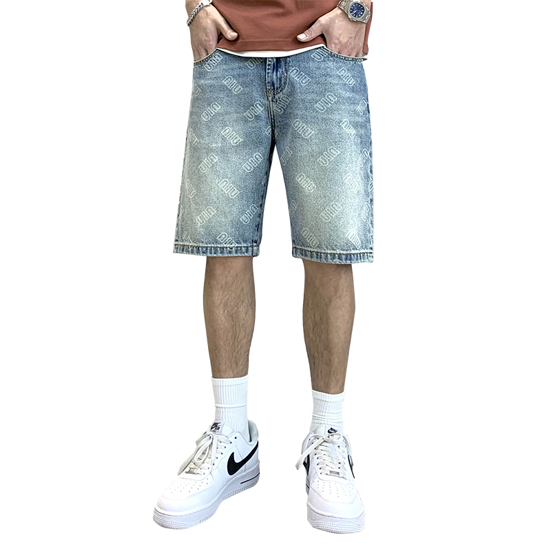 實拍潮牌直筒印花牛仔短褲男夏季高端潮流時尚百搭休閑五分褲