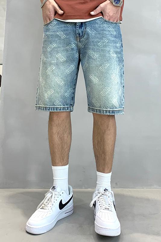 實拍潮牌直筒印花牛仔短褲男夏季高端潮流時尚百搭休閑五分褲
