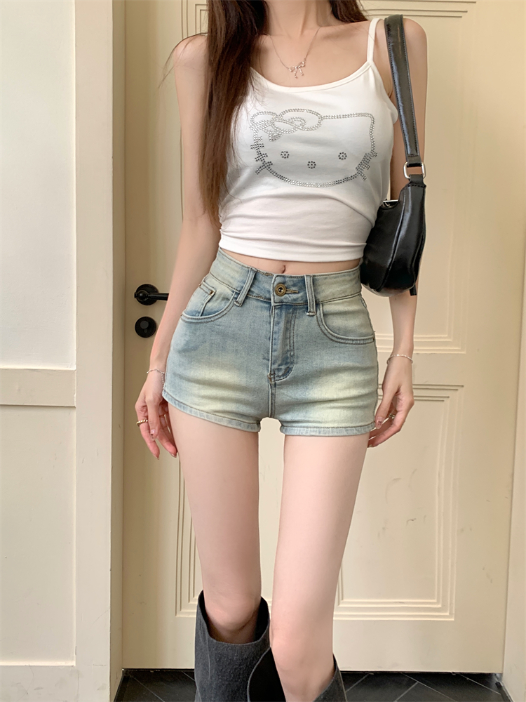 實拍 ~美式熱褲辣妹新款牛仔短褲女高腰a字顯瘦百搭緊身短褲