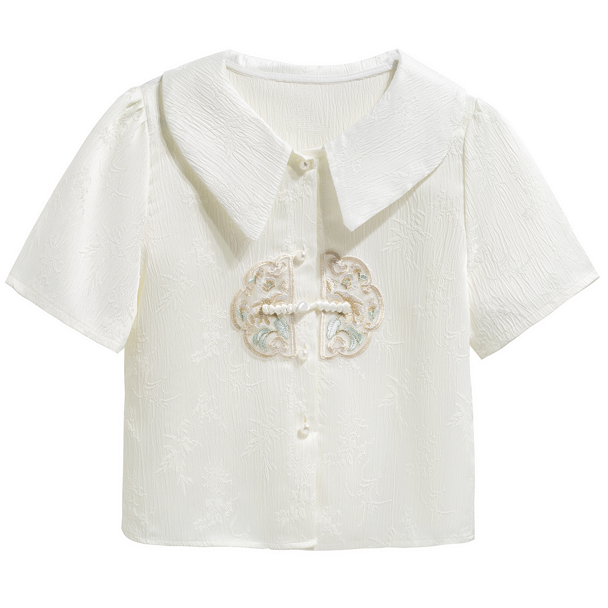 2026新中式刺繡雪紡襯衫女裝短袖夏季新款小個子上衣國風小衫短款