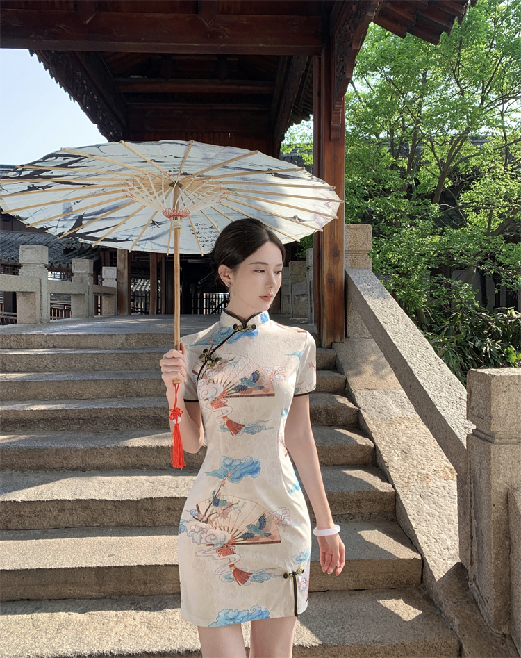 實拍實價  國風旗袍連衣裙短款