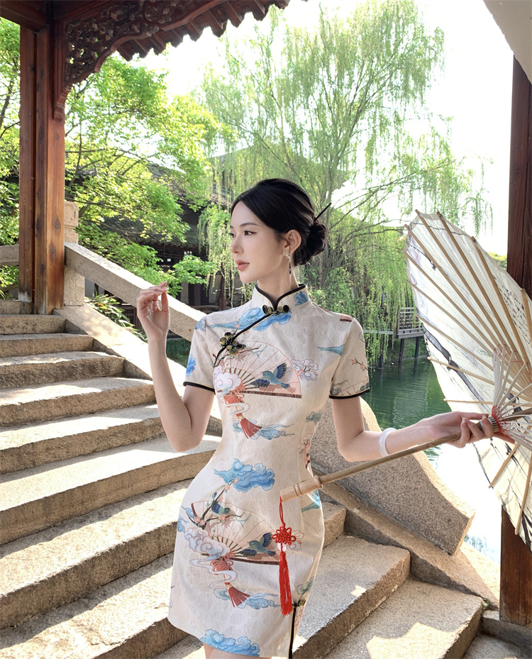實拍實價  國風旗袍連衣裙短款
