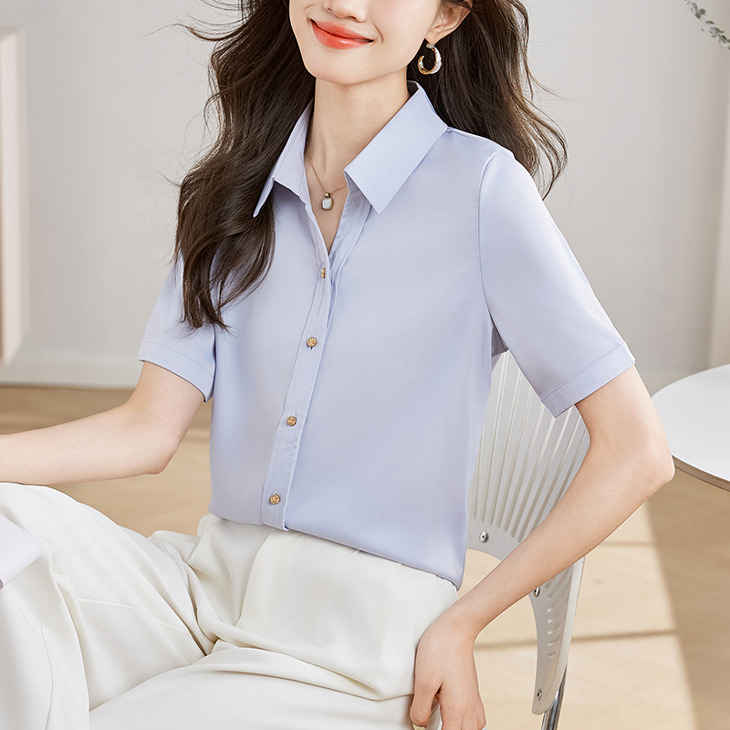 實拍2026年夏季港風襯衫女短袖上衣百搭韓版洋氣時尚氣質白襯衣