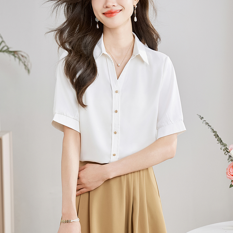 實拍2026年夏季港風襯衫女短袖上衣百搭韓版洋氣時尚氣質白襯衣