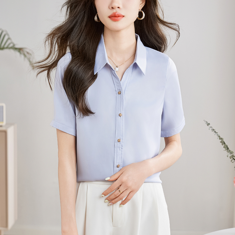 實拍2026年夏季港風襯衫女短袖上衣百搭韓版洋氣時尚氣質白襯衣