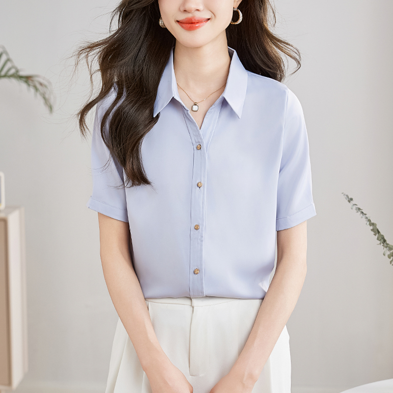 實拍2026年夏季港風襯衫女短袖上衣百搭韓版洋氣時尚氣質白襯衣