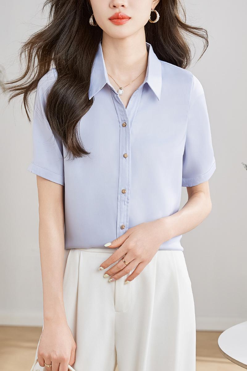 實拍2026年夏季港風襯衫女短袖上衣百搭韓版洋氣時尚氣質白襯衣