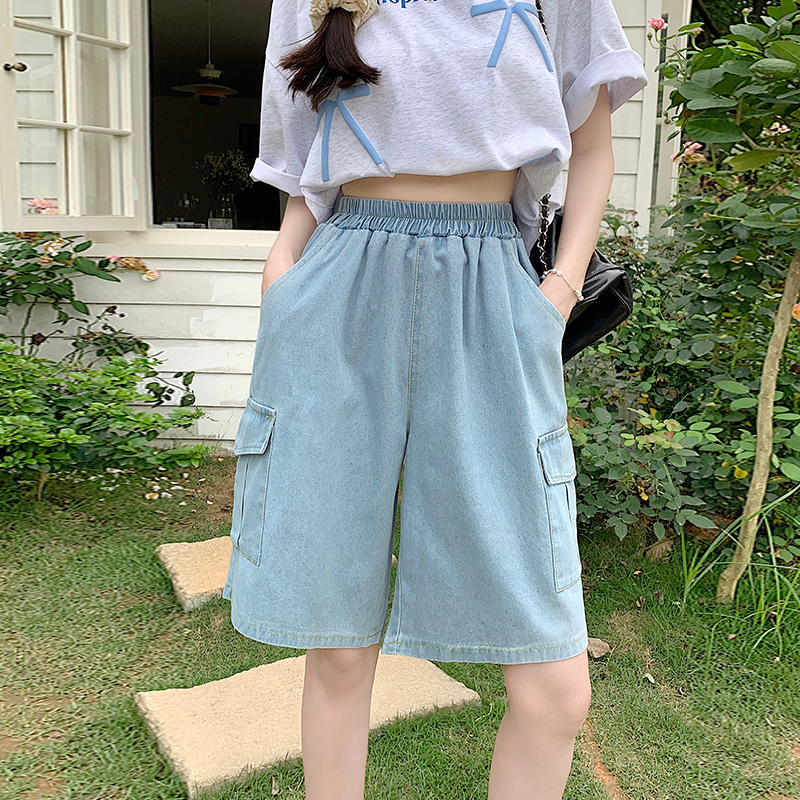 實拍牛仔短褲直筒寬松新款褲子女老爹褲夏季薄款中褲日系五分褲