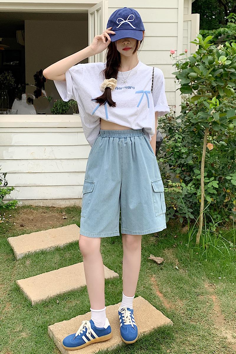 實拍牛仔短褲直筒寬松新款褲子女老爹褲夏季薄款中褲日系五分褲