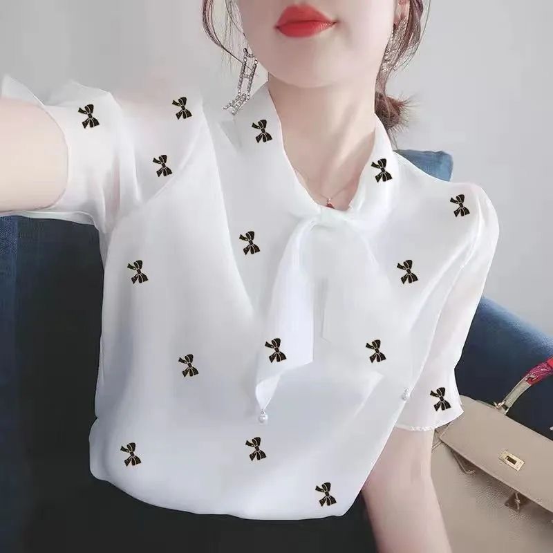 雪紡襯衫女士2024年新款夏季上衣時尚氣質寬松洋氣遮肚子短袖小衫