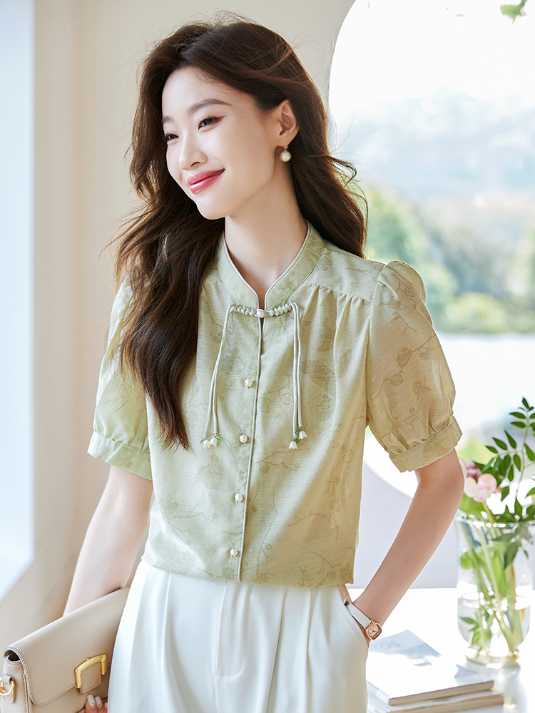 國風盤扣襯衫女水墨畫別致上衣2026夏季新品印花長袖襯衣別致上衣