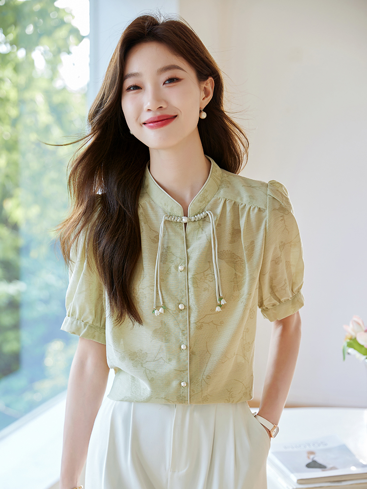 國風盤扣襯衫女水墨畫別致上衣2026夏季新品印花長袖襯衣別致上衣