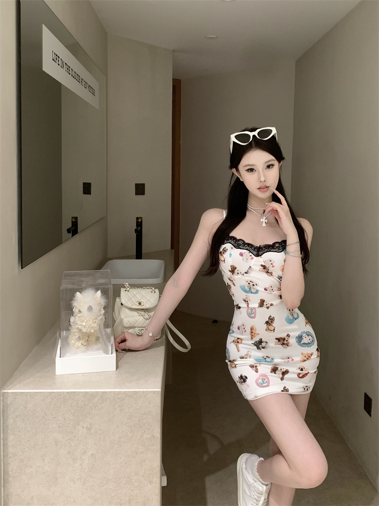 實拍實價 辣妹動物印花修身連衣裙短款