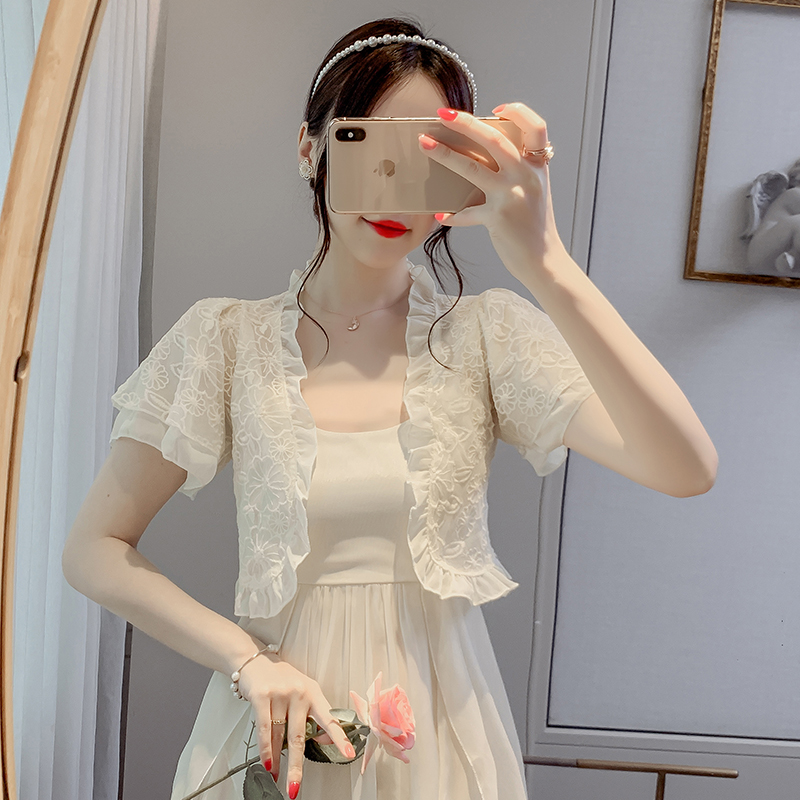 已出貨小披肩外套女2026春夏新款小肩百搭雪紡防曬衣短款外搭開衫
