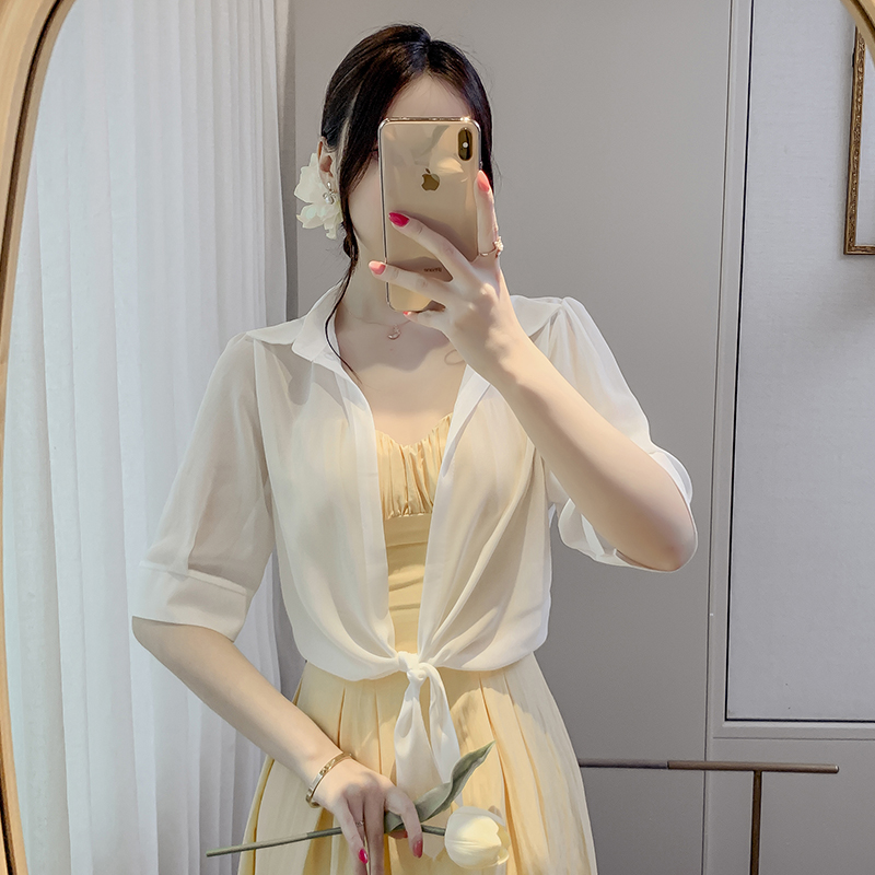 已出貨20256春夏季薄款系帶小披肩外套女防曬衣百搭短款雪紡