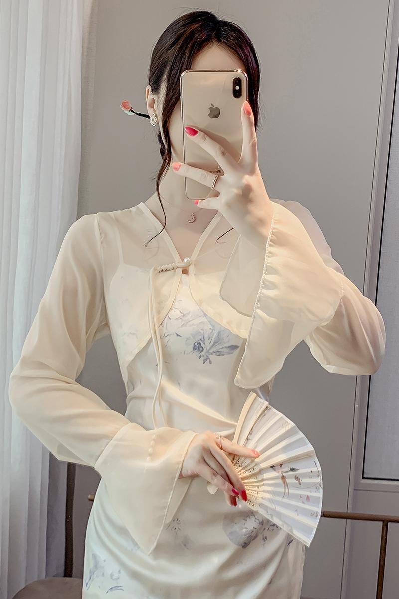 新中式國風女2026夏季法式高級感雪紡開衫外搭長袖薄款上衣