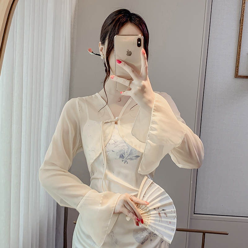 新中式國風女2026夏季法式高級感雪紡開衫外搭長袖薄款上衣
