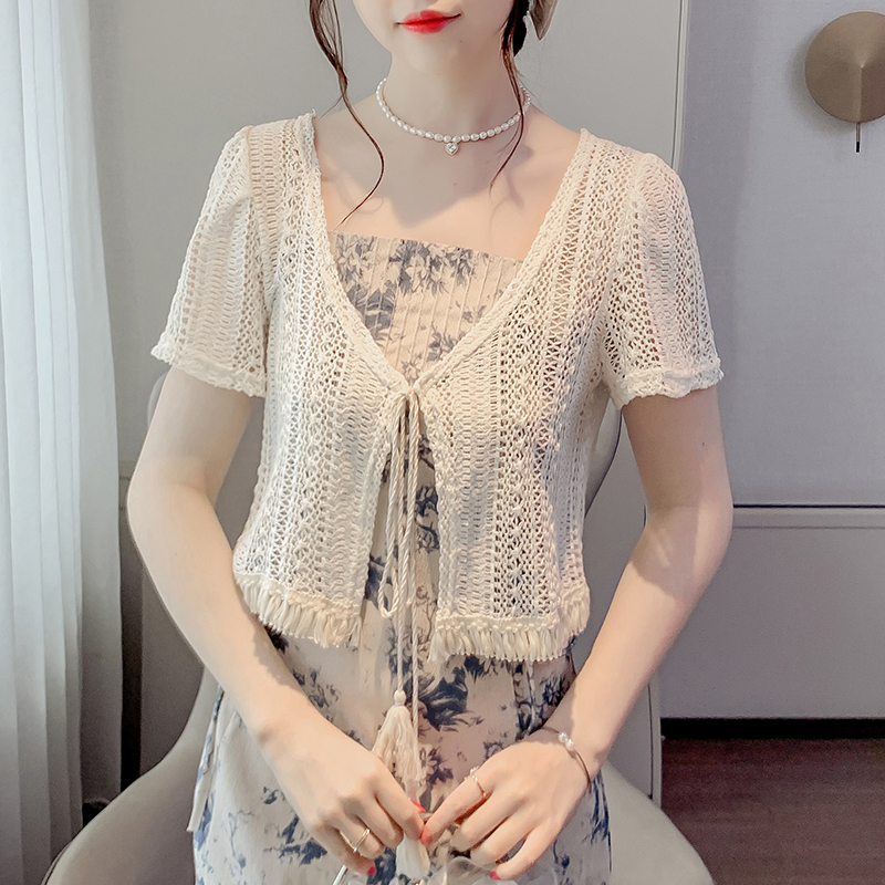 已出貨蕾絲鏤空防曬開衫上衣女2026夏季薄款外搭的小披肩短款外套