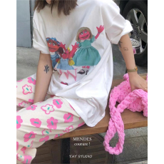批发韩国小众可爱芝麻街系列印花宽松显瘦短袖T桖上衣