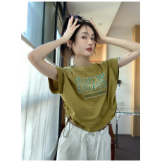批发外贸跨境夏季新款韩版时尚纯欲性感印花圆领短袖T恤女短款上衣