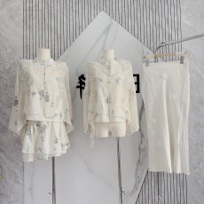 批发FairyJiang新中式国风白色短款外套防晒开衫套装女吊带背心两件套