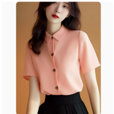 批发新中式国风女装粉色短袖t恤衬衫夏季高端上衣奢华<b class='q'>大牌</b>气质高级感