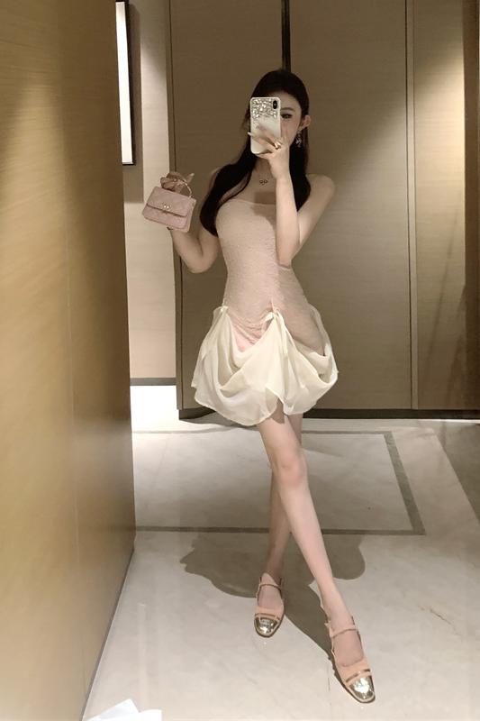 實拍實價 辣妹抹胸修身連衣裙短款
