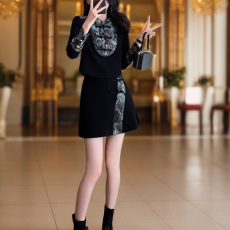 批发2024春季新款中国风女装时尚套装显瘦气质高级感短裙子两件套