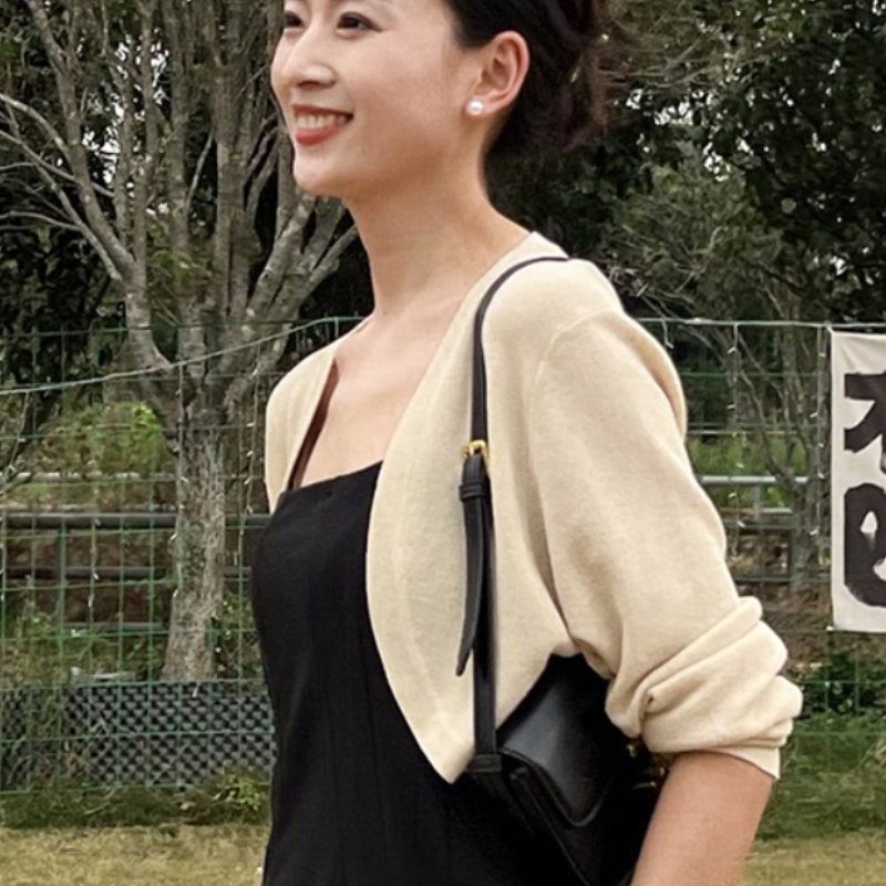 輕薄天絲防曬開衫女夏新款針織小披肩空調衫長袖短款上衣
