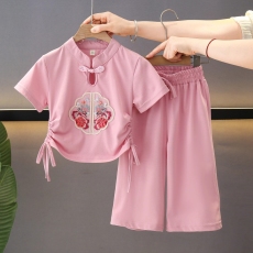 批发女童短袖t恤夏装套装新中式国风小童宝宝<b class='q'>儿童</b><b class='q'>衣服</b>小女孩上衣夏季